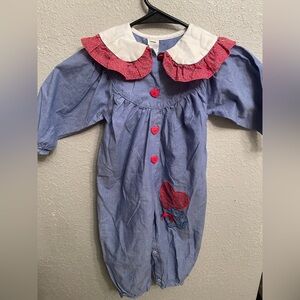 Vintage Blue Baby Romper with kitty Heart Accents
